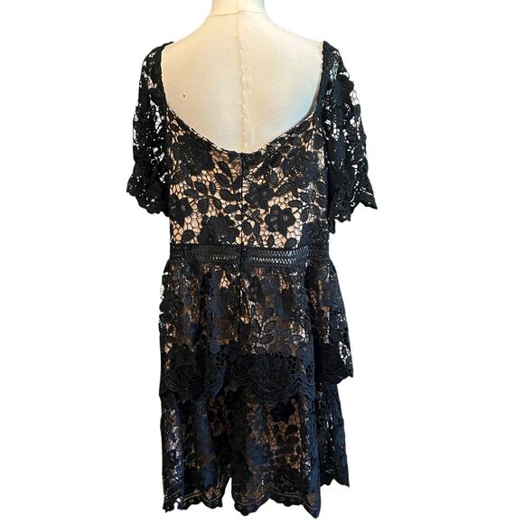 Little Black Dress Lace Overlay Cream Lining Knee Ruffles Layered SZ 14 BooHoo - Picture 11 of 12